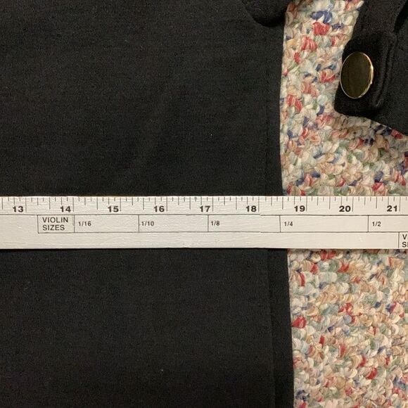 Vintage 70s N.R.1 Black Wool Double Knit Gold Button LS Shift Midi Dress Size 10 - Picture 8 of 14